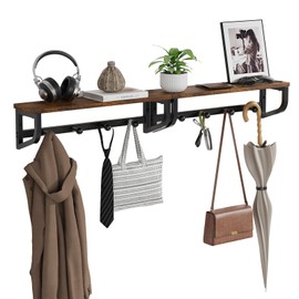 NANAGIFTREE Coat Rack Wall Mount, Wood Wall Shelf with Coat Hooks, Coat Hanger Wall Mount for Entryway, Bedroom, Living Room, Wall Mounted Coat Rack Organizer for Room Decor, Brown 2 pack, 33.8 inch