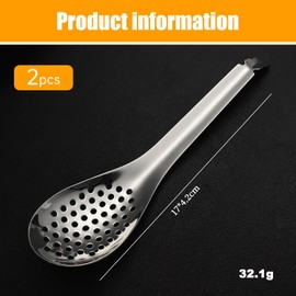 2 Pcs Slotted Spoons, Stainless Steel Caviar Colander Spoon, Small Slotted Skimmer Strainer Scoop for Eggs, Pasta, Cooking