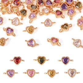 Bestewelry 28Pcs Heart Connector Charms Pendant 18K Gold Plated Pave Cubic Zirconia Heart Charms Crystal Heart Link Charms with Double Loops for DIY Earrings Necklace Bracelet Jewelry Making