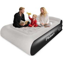 Ptlahmri Queen Air Mattress Full with Built-in Pump,16'' Blow up Mattress with Soft Flocked Top Luxury Inflatable Mattress 3 Minute Fast Inflation/Automatic deflation for Camping＆Home and Guest