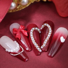 30Pcs Valentine's Day Nail Charms Red Ribbon Bow Nail Charms White Black Butterfly Tie Design Valentine Bowknot Nail Decorations 3D Nail Art Accessories