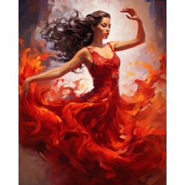 Dancing Woman Oil Painting Paint by Number Kits 16 x 20 inch Canvas Abstract Graffiti Red Dress Female Dancer DIY Painting for Kid Students Adult Beginner with Brushes Acrylic Pigment (DIY Frame)