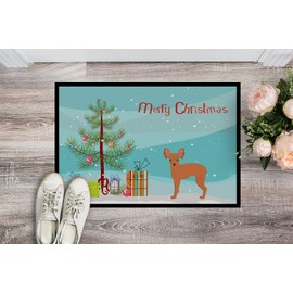 Caroline's Treasures CK3484JMAT Russkiy Toy or Russian Toy Terrier Christmas Tree Doormat 24x36 Front Door Mat Indoor Outdoor Rugs for Entryway, Non Slip Washable Low Pile, 24H X 36W