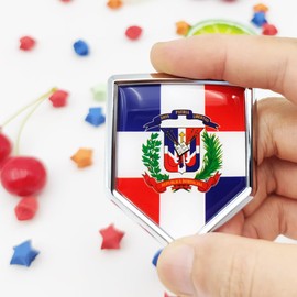 Overdecor Flag Decal Sticker Emblem Chrome Shield Flags for Car Bumper (2 Pack) (Dominican)