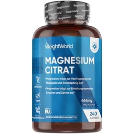 Magnesium Citrate Buffered - 240 Vegan Capsules - 444mg Elemental Magnesium Per Serving - 4 Months Supply - Magnesium Citrate Capsules - Alternative to Tablets or Powder - by WeightWorld