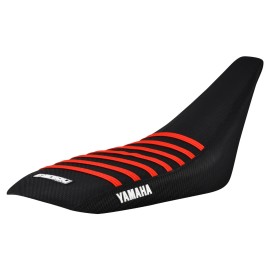 Yamaha YFZ 450 Seat Cover  2004-2013  all BLACK/ BRIGHT RED ribs LOGO #200