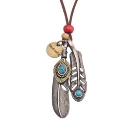 COOLLA Womens Multilayer Pendant Necklaces Vintage Jewelry Fashion Long Sweater Necklace for Woman, Leather, No Gemstone