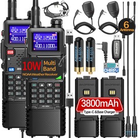 Baofeng Radio Ham Radio Long Range 5RM 10W Handheld NOAA Weather Radio 3800mAh Rechargeable Walkie Talkies for Adults with Programming Cable,USB-C Charging for Hunting Survival Gear,2 Pack