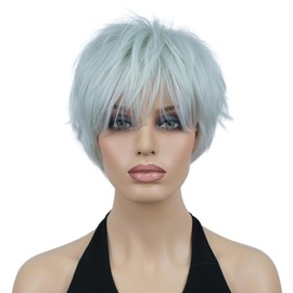 Lydell 8" Women Wavy Wig Layered Hair Heat Resistant Fiber for Cosplay Light Blue