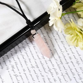 soulnioi soulnioi Natural Healing Crystal Stone Hexagonal Point Pendant Necklace, with Adjustable Black Rope, Jewelry for Reiki Balancing Spiritual Healing (Rose Quartz)