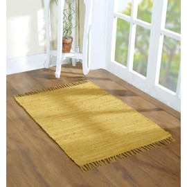 Cotton Rag Rug 24x36'' | 2x3' Multicolor Area Rug - Hand Woven, Washable & Reversible with Tassels - Perfect for Living Room, Kitchen, Entryway, or Bedroom (Solid Mustard)