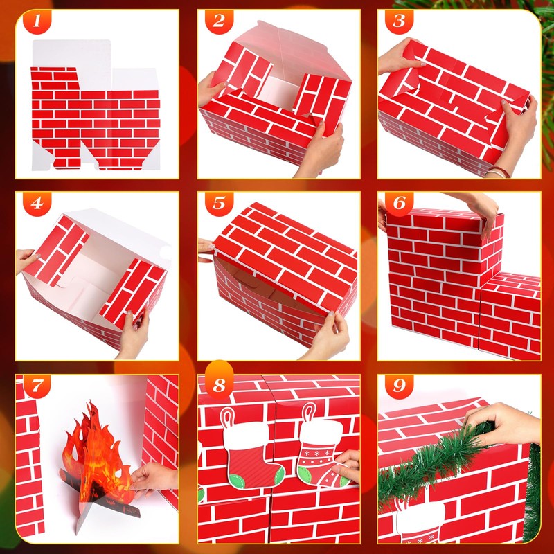 Fullhawl 34 Pcs 3D Artificial Red Brick Cardboard Fireplace 39