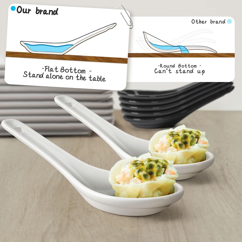 Wareland Asian Soup Spoons Set of 6, Ceramic Chinese Soup