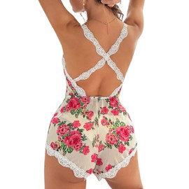 Verdusa Mameluco para dormir de malla floral con ribete de encaje para mujer, Varios colores, S