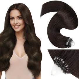 LaaVoo Micro Ring Extensions Real Hair Dark Brown Invisible Micro Loop Extensions Real Hair Brown Micro Bonding Extensions Real Hair Remy 1 g/S 50 g 45 cm #2