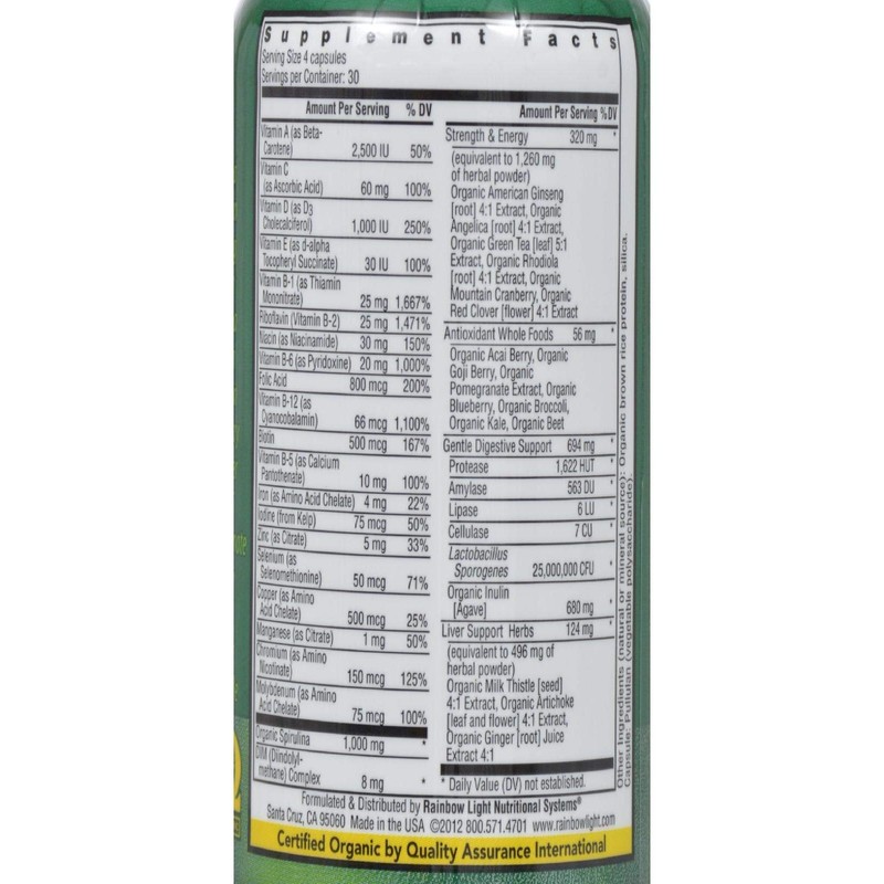 Rainbow Light Rainbow Light Women's Organic Multi, 120-Capsules