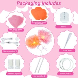 Giant Flowers for Decoration DIY Kits,DIY Big Artificial Silk Flower Kit,Large Flowers for Decoration,With Glowing Flower Core,For Wedding Party Home Decor,5.25 Ft(Pink and Orange) (2, Peony Flower)
