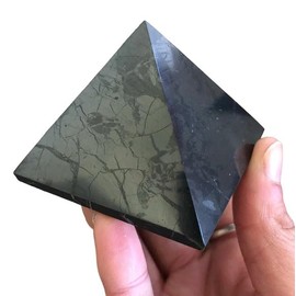 TENET - Natural shungite stone, 100% Russia (shiny pyramid 5 x 5 cm)