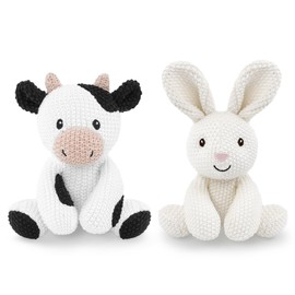 okegztoa 2-Pack Crochet Stuffed Animals (Sitting Cow & Rabbi), 8-10 Inches Soft Cotton Thread Plush, Hand-Crocheted Toys, Kid & Adult-Friendly Gifts