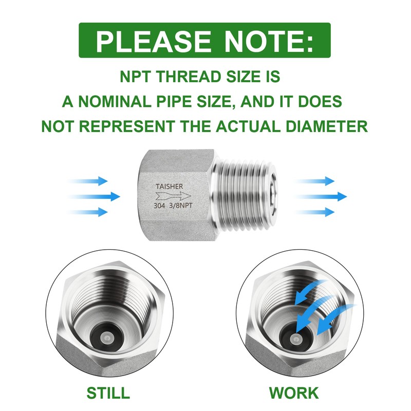 TAISHER 2PCS 304 Stainless Steel 3/8" NPT Male x 3/8"