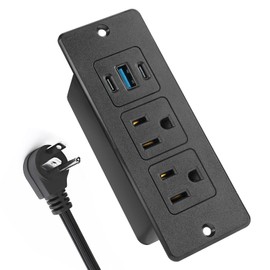 Recessed Power Strip USB, 20W Fast Charging Furniture Outlet - 2 AC & 3 USB (2 USB-C + 1 USB-A) for Desk, Bedside, Drawer, Conference Table - Space-Saving, Easy Install, 6FT Cord, Black