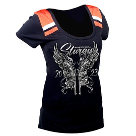 Biker Life Clothing Ladies 2023 Sturgis Motorcycle Rally Guns & Roses Two Toned Shirt Black/L