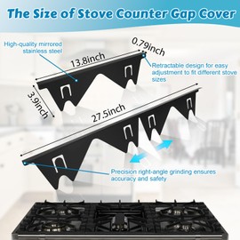 JAMHEXOU 2 Pack Stove Gap Covers Stainless Steel Black, Stove Gap Filler, Stove Counter Gap Covers, Oven Side Gap Filler, Stove Guard, Adjustable Length 14.2" to 28.4"