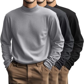 Riyiper 3 Pcs Men's Big and Tall Cotton Shirts Mock Turtleneck Long Sleeve Tops Loose Fit Plus Size Casual Basic Tees(Black, Dark Gray, Light Gray,XL)