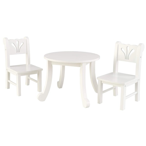 KidKraft Wooden Queen-Anne Style Lil' Doll Table & Chair Set for 18-Inch Dolls - White, Gift for Ages 3+