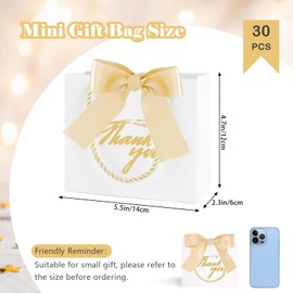 SHAIDOJIO 30Pack Small Thank You Gift Bags with Handle, Mini White Gift Bags Candy Bags Bulk with Bow Ribbon, Party Favor Bag for Wedding, Birthday, Bridal Shower, Baby Shower (5.5x2.5x4.7 Inch)