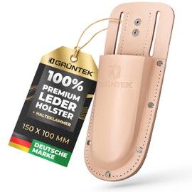 GRÜNTEK Premium Secateurs Holster Premium Natural Brown Genuine Leather Secure Hold Belt Loop Strong Retaining Clip Tool Holder for Garden Shears Case Holster Holder Holder