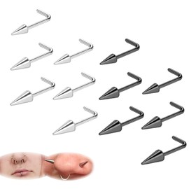 ZS 20G Spike Nose Rings Studs, 18G Stainless Steel Spike Stud Earrings, 16G Septum Lip Rings Cartilage Tragus Helix Piercing for Women Men (12pcs 20g l-shape nose studs)