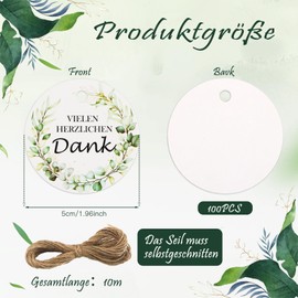 Pack of 100 Thank You Gift Tags, 5 cm Thank You Labels Gift Tags Kraft Paper with String for Wedding Baby Shower Party Gifts