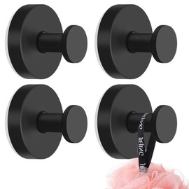 Hshenjhu Pack of 4 Suction Cup Hooks, Black No Drilling Suction Cup Hooks, Reusable Stainless Steel Bathroom Suction Hooks, Towel Holder Suction Cup for Bathroom and Kitchen