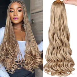 COOKOO 9 PCS 75g/pack Pre Stretched French Curl Braiding Hair Extensions 22 Inch French Curl Hair for Goddess Box Braids Pre-curled Loose Wave Braiding Hair with Curly Ends for Black Women 24#