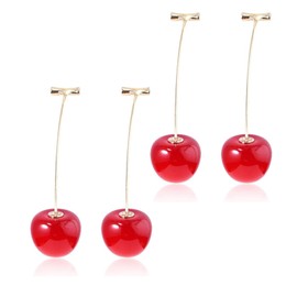 SZJYKF 3D Lifelike Red Cherry Dangle Drop Earrings Creative Assorted Cute Fruits Earring Charm 2 Pairs Sweet Jewelry Set for Women (18MM, Red)