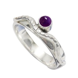 SILVERTROVE Cabochon Amethyst Gemstone Band Ring 925 Sterling Silver Band Ring Men and Women Band Ring Jewellery CRG1076BW6_(52 (16.6)), Gemstone Precious metal gemstone, Cabochon Amethyst