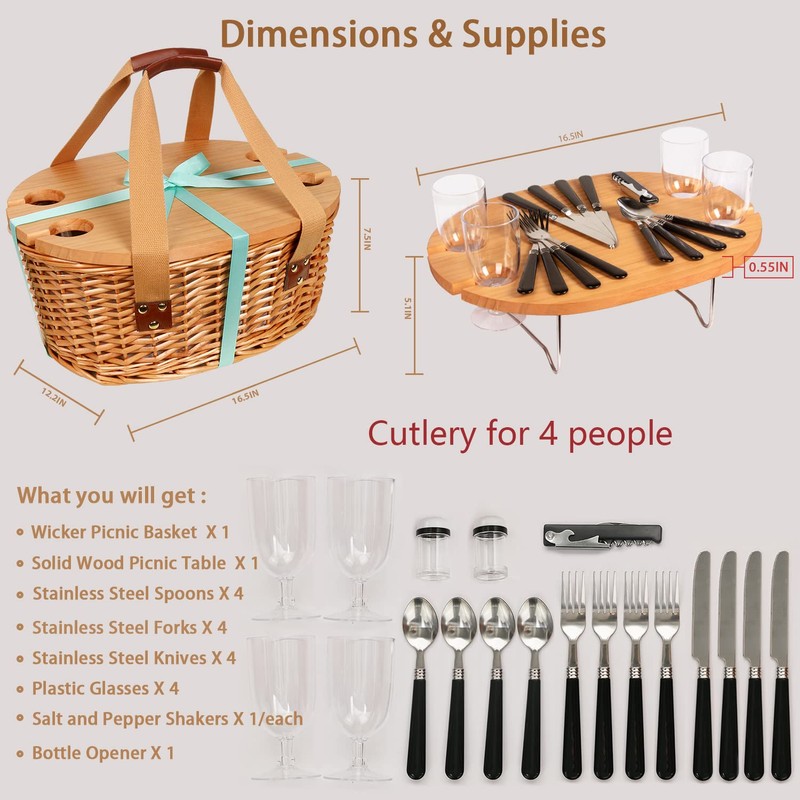 Hap Tim Wicker Picnic Basket Set for 4 with Mini