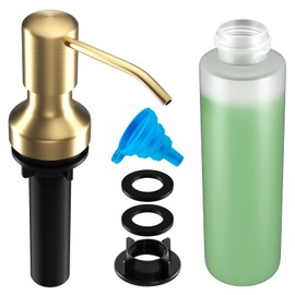 Soap Dispenser for Kitchen Sink, Kitchen Sink Soap Dispenser with 17 OZ Bottle, Refill from The Top Bar, Longer Threaded Shaft Shank, Wide Pump Head Base (Golden)