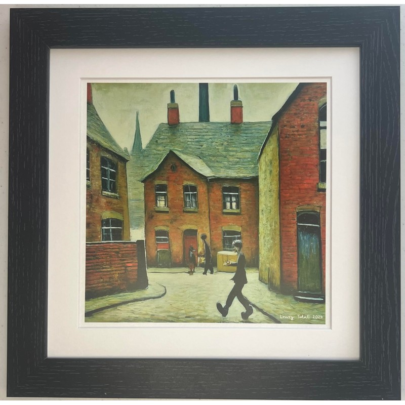 Greetingles Lowry-Style 12"/31cm Square Framed Print. Beautiful Black Ash Frame
