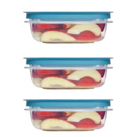 Rubber maid Storage Containers, Easy Find Lids, Teal, 3 cup, Flex & Seal, Leak Proof Lids, Food Storage Set, Clear Meal Prep Flex Containers, 3 Piece Set, Utenselux
