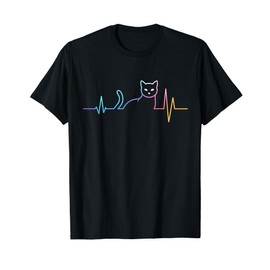 Colorful Heartbeat Cat Funny Cat Lover Fans Women Men Kids T-Shirt