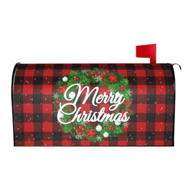 Merry Christmas Mailbox Covers Magnetic Large Oversized 25.5 X 21 Winter Xmas Wreath Red Buffalo Plaid Mailbox Cover Holiday Decorations Mailbox Wrap Post Letter Box Cover Home Outdoor Garden Decor