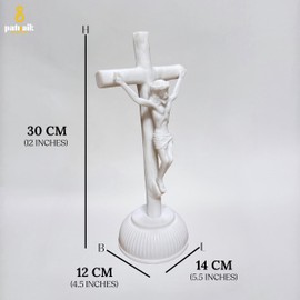 S patnaik 12" Lord Jesus Statue - White Resin Standing Crucifix | Catholic Home Decor | Marble Look Crystal Crucifix | Religious Gift for Prayer Room, Church, Altar (30.5cm)