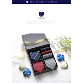 HISDERN TA3-02S Brand Necktie, Chief, Set of 3, Men's, High Quality, Gift Box Included, 20 Patterns, Business, Weddings, Graduations, Father's Day Gift, Set 24, Free size