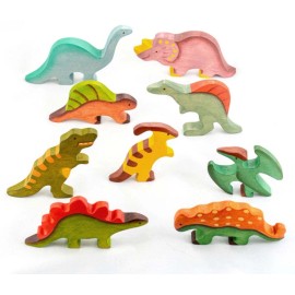 PoppyBabyCo Wooden Dinosaur toys set painted- 9 pieces