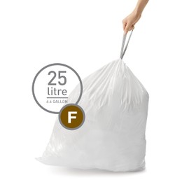 simplehuman Code F 100 Count, Dispenser Pack Custom Fit Liners, Drawstring Trash Bags, 25-30 Liter / 6.6-8 Gallon, White