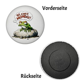 Grumpy Frog on Stone Magnet Round with Saying Go Away, Monday! Perfect for Office Motivation for Griesgrämige Colleagues on a Demotivated Monday
