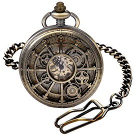 Tiong Bronze Vintage-Style Skeleton Design with an Antique Aesthetic Features A White Arabic Numeral Dial, Suitable for Men's Mechanical Pocket Watches