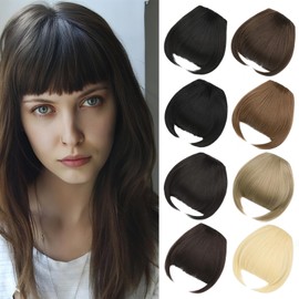BUYOGET Clip in Fringe Hair Extension Straight Fake fringe Clip on Bangs Hair Clip for Women Girls(Natural Brown)